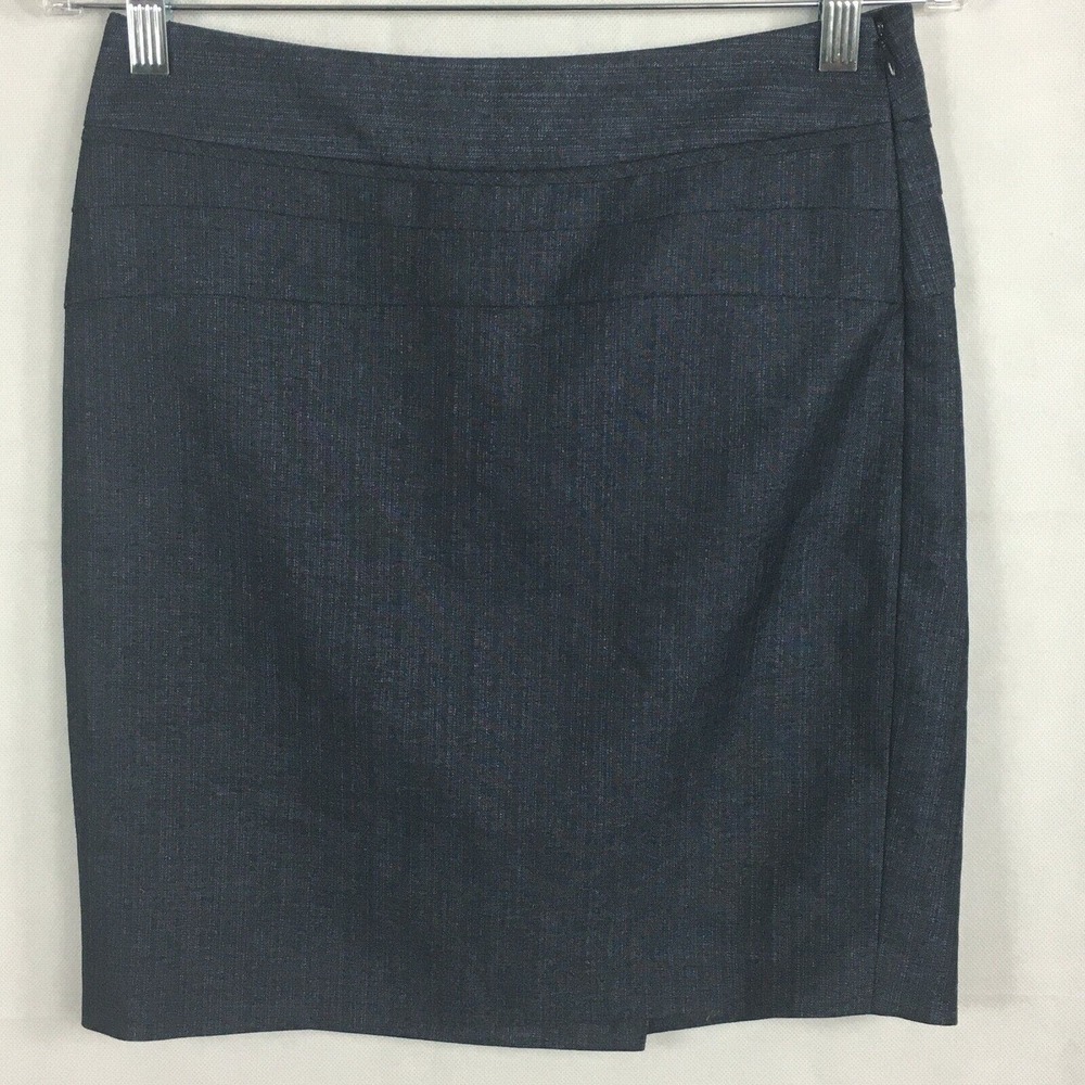 The Limited Skirt Womens Sz 2 Navy Blue Chambray Pencil Lined Slit Side Zip